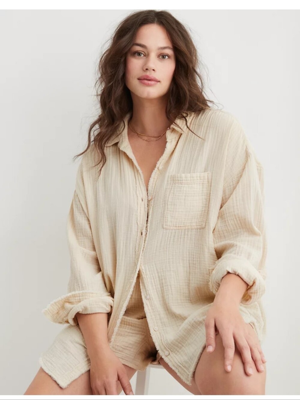 Aerie Gauzy Coverup Shirt - XS